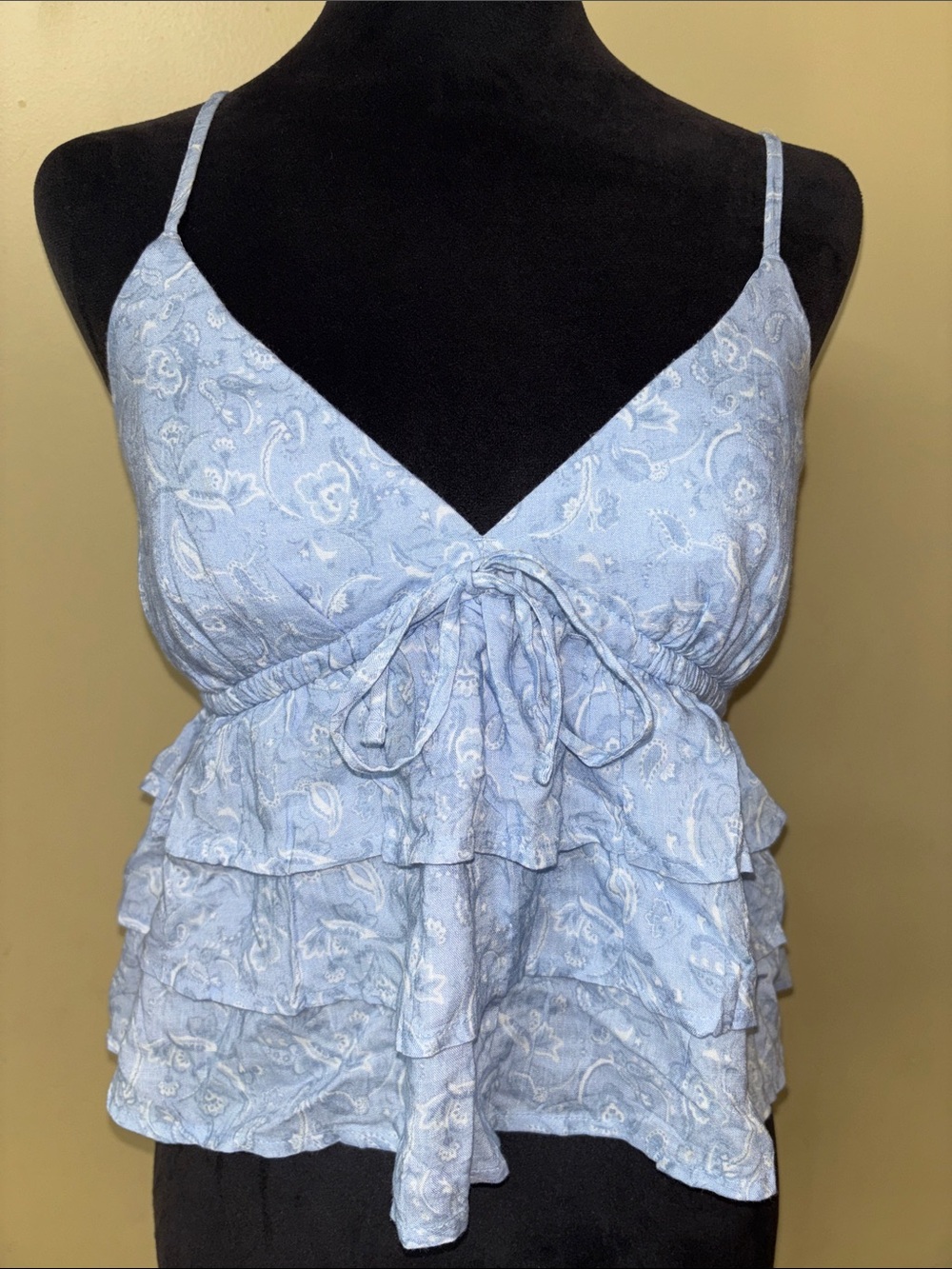 Hollister Light Blue Paisley Ruffle Tie-Front Cami